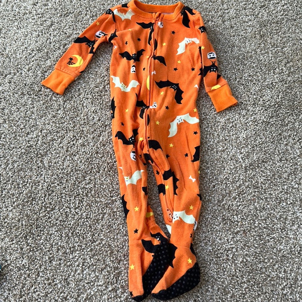 Old Navy Orange Halloween Footie Pajama 6-12 Months